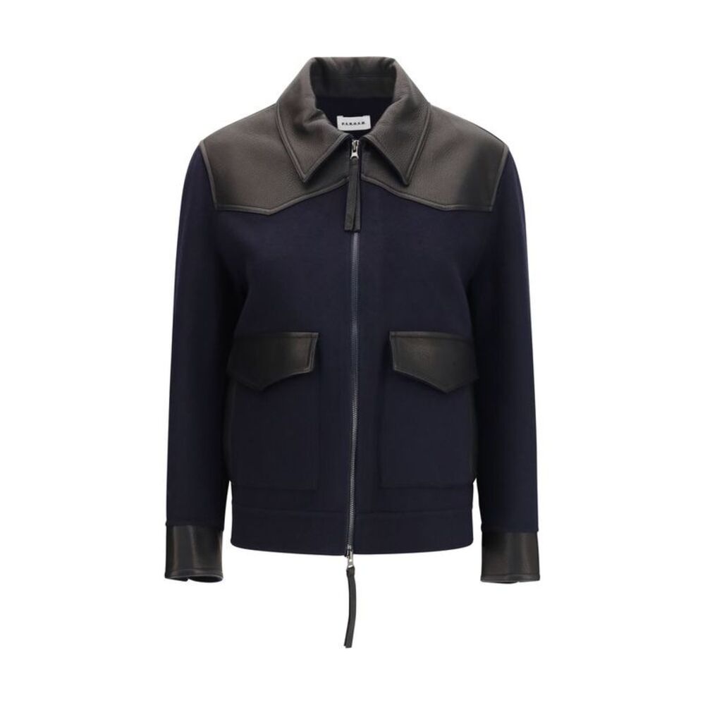 P.A.R.O.S.H. Blue Wool Oves Aries Leather Women's Jacket